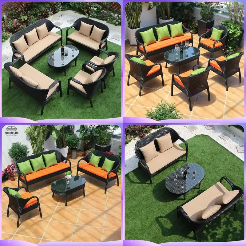 Rattan Lounge Set - Outdoor-Rattan-Sofa-Set für Terrasse, Garten, Balkon, Hinterhof,