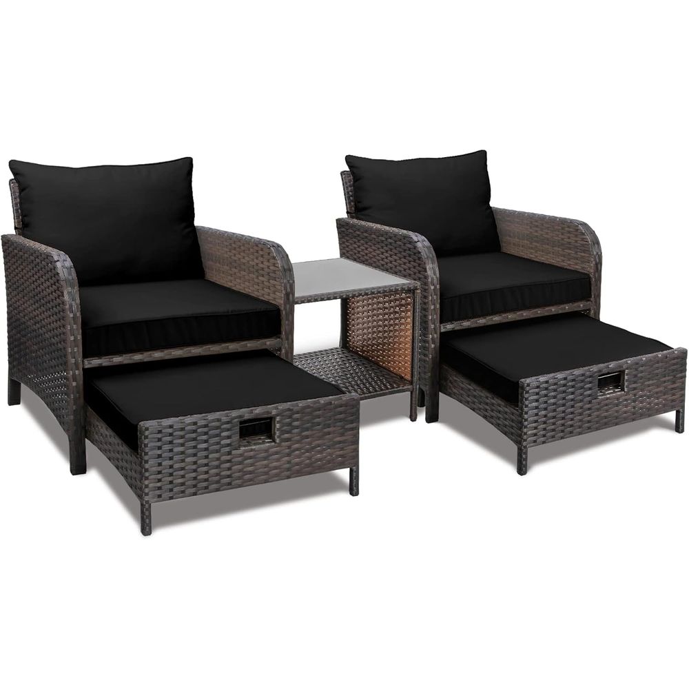 Rattan Lounge Set - Balkonmöbel 5-teiliges Gartenmöbel-Set, PE-Rattan Outdoor-Loungesessel mit