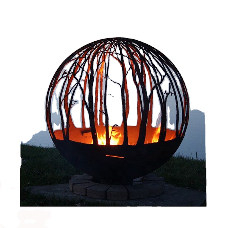 Fire Pit Bowl - BBQ-Feuerschale aus Cortenstahl, Kamin-Grill, Outdoor-Kamin, Kugelförmige