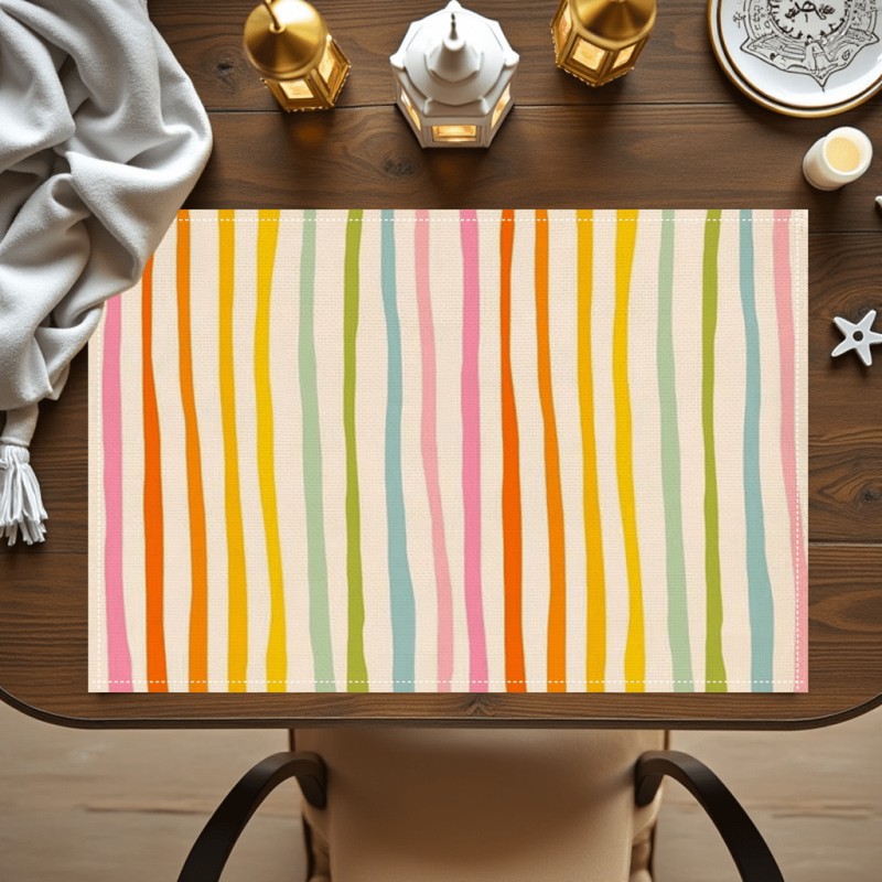 Outdoor Furniture Dining - Regenbogen-Streifen-Tischset, gewellt, bunt, Boho-Chic, Esstischmatte, hitzebeständig,