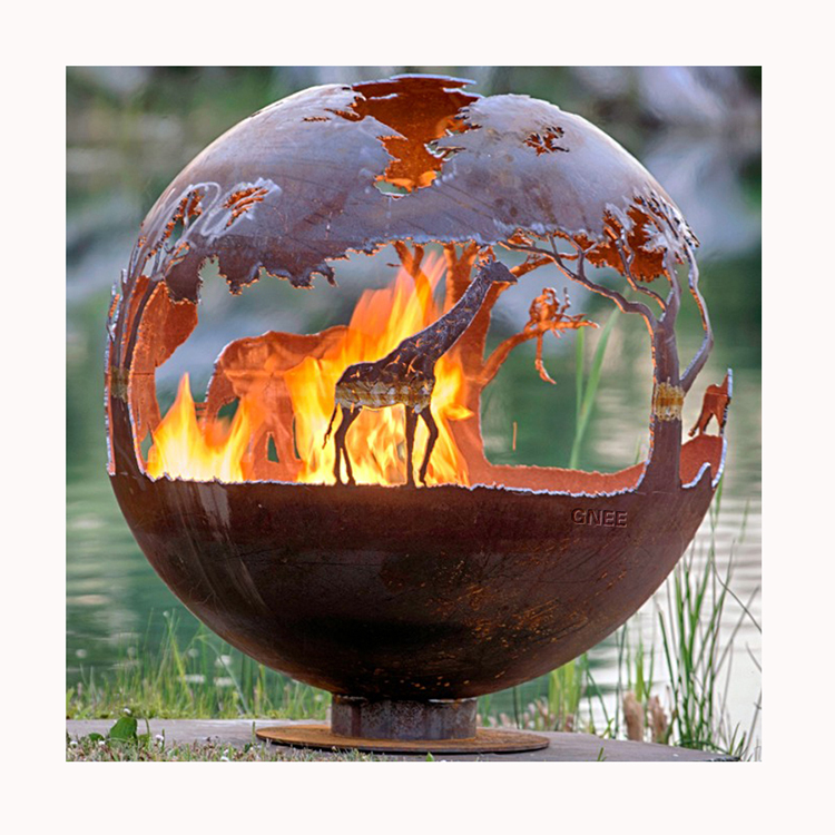 Fire Pit Bowl - Maßgefertigte Outdoor-Landschafts-Stahlkugel-Feuerstelle Wetterfeste Stahl-Feuerschale Garten-Corten-Stahl-Feuerstelle