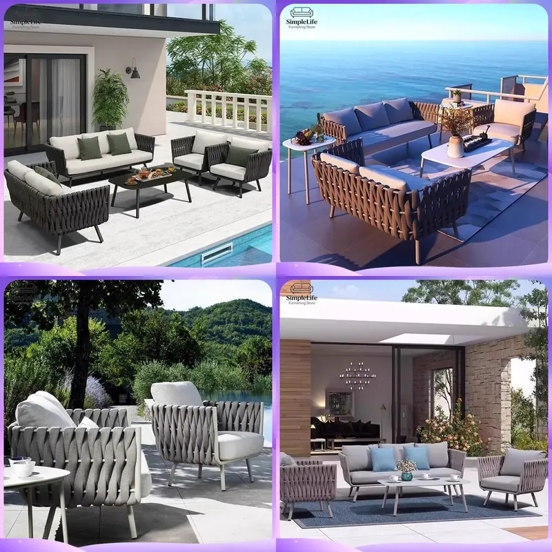 Rattan Lounge Set - Outdoor-Rattan-Sofa-Set für Garten, Terrasse, Hof, Balkon,