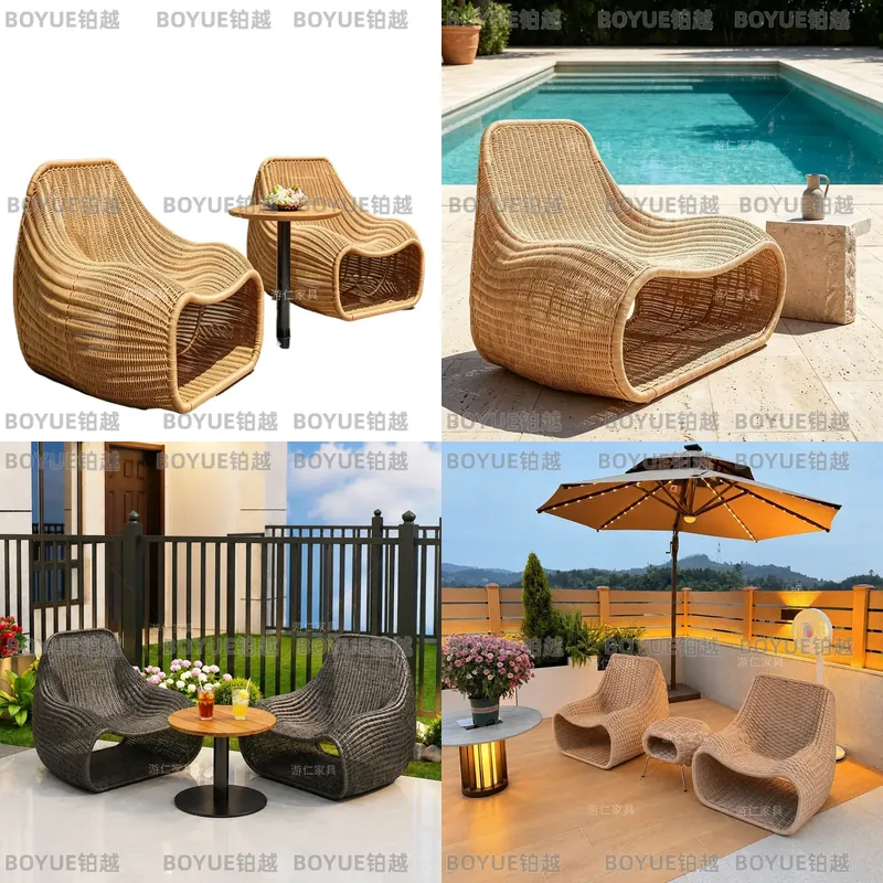 Rattan Lounge Set - Outdoor-Rattan-Gartenmöbel-Set 3-teilig Sofa Stuhl Tisch für