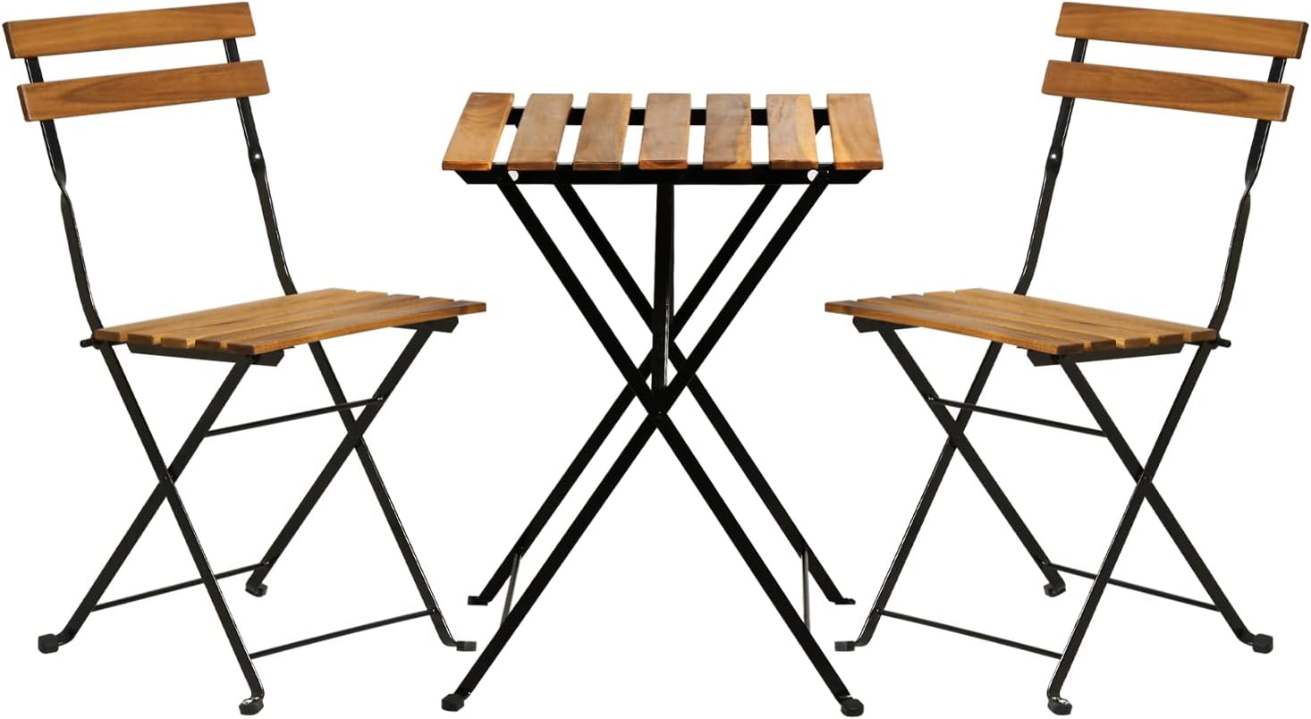 Outdoor Furniture Patio - 3-teiliges klappbares Bistro-Set aus Naturholz für