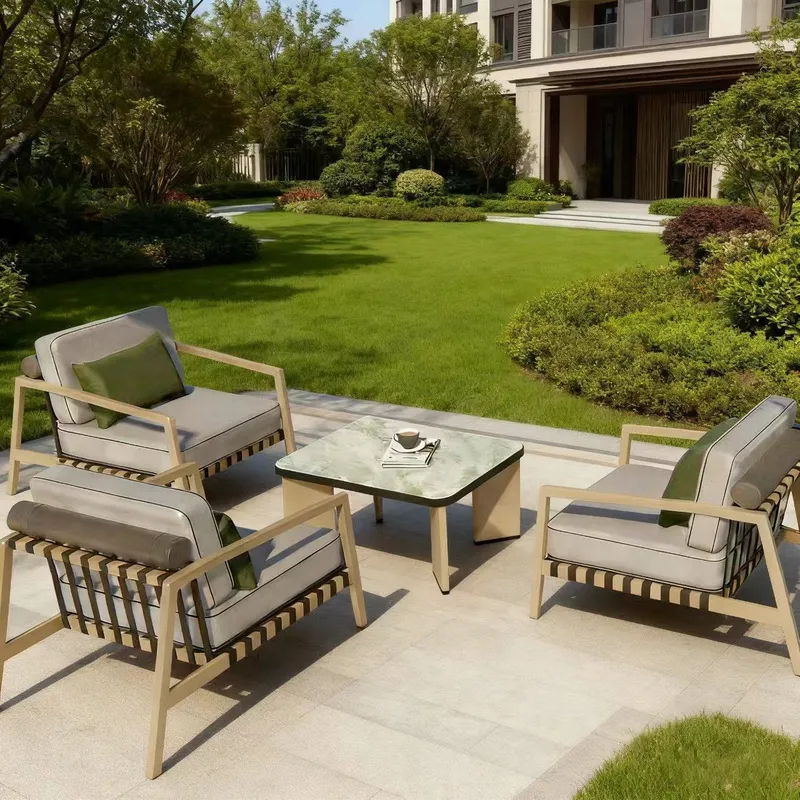 Rattan Lounge Set - Nordisches Outdoor-Rattan-Sofa Aluminiumlegierung Korbgeflecht Gartenmöbel-Set Innenhof