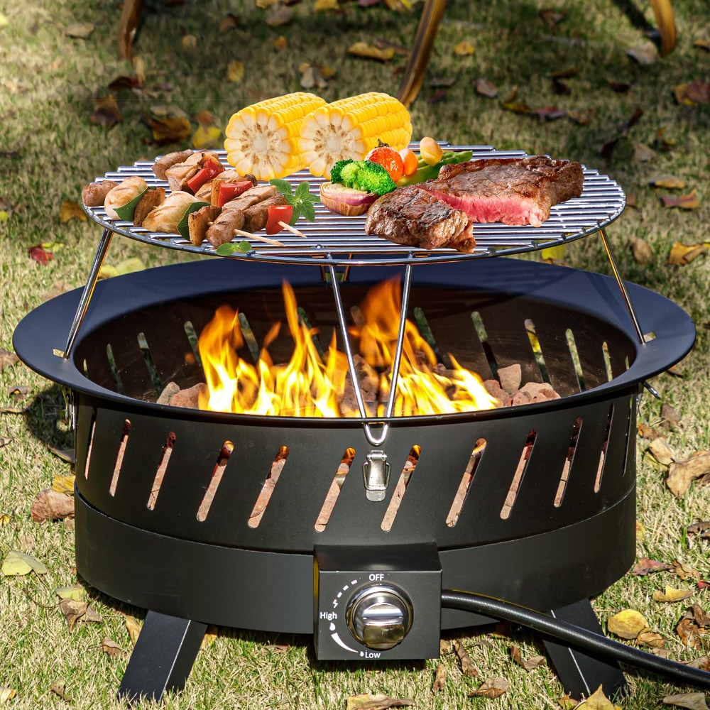 Fire Pit Bowl - 24 Zoll tragbare Propan-Feuerstelle mit Grill