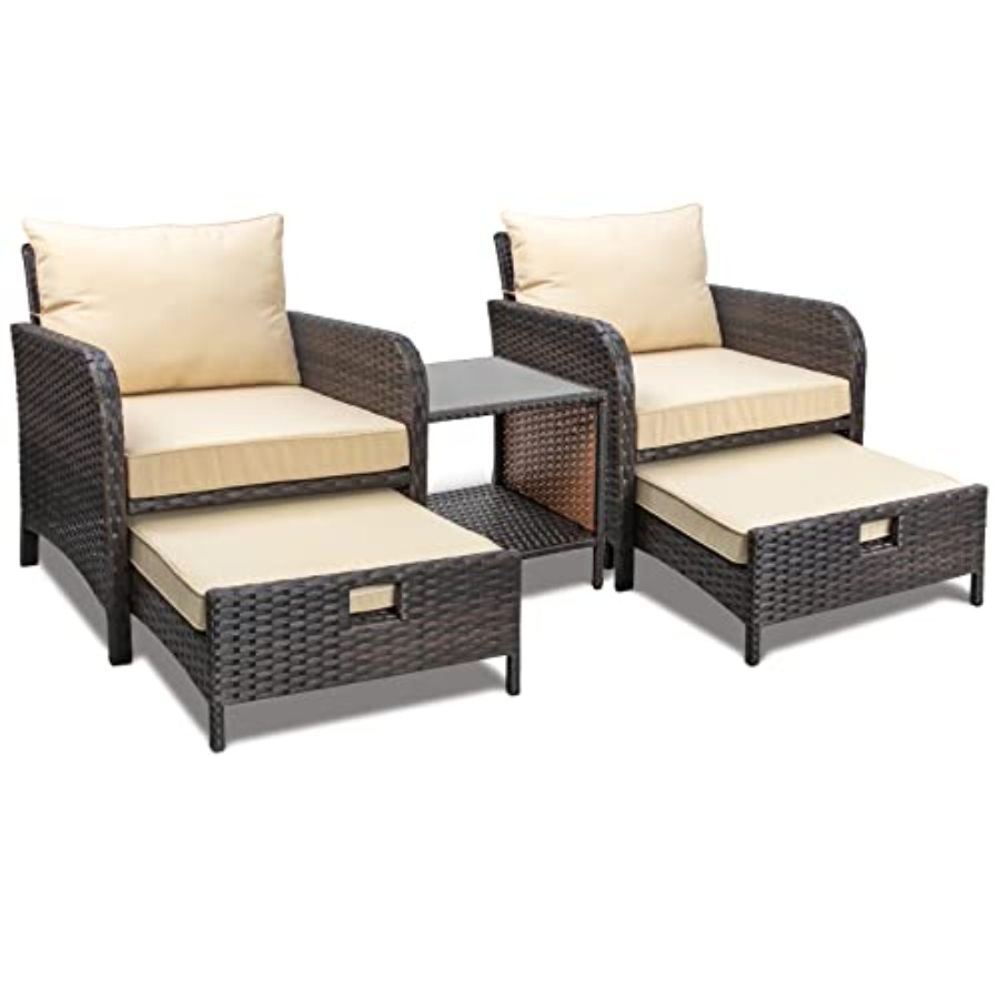 Rattan Lounge Set - Balkonmöbel 5-teiliges Patio-Sitzgruppen-Set, PE-Rattan-Loungesessel für den